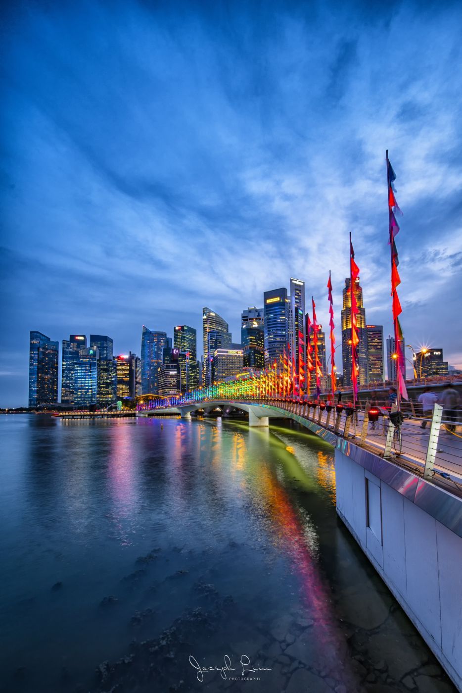 View of Financial District with Jubilee Bridge, Singapore