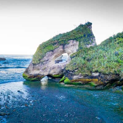 Ocean Stack with a hole Rapahoe South Island, New Zealand