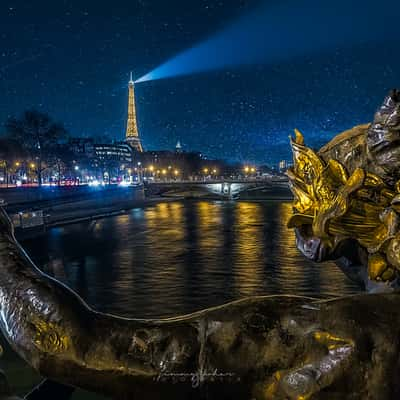 Paris at Night from Pont Alexandre III, France