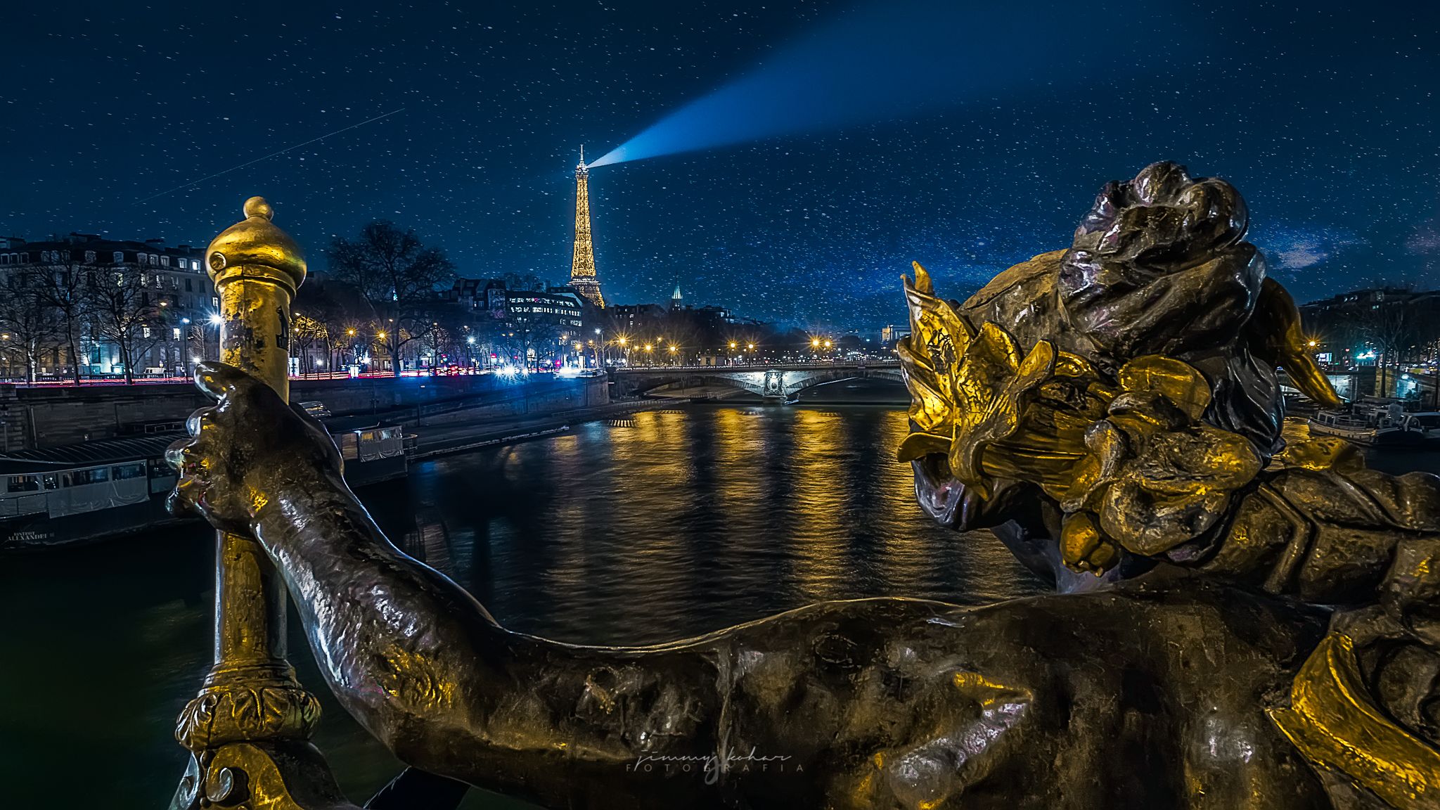 Paris at Night from Pont Alexandre III, France