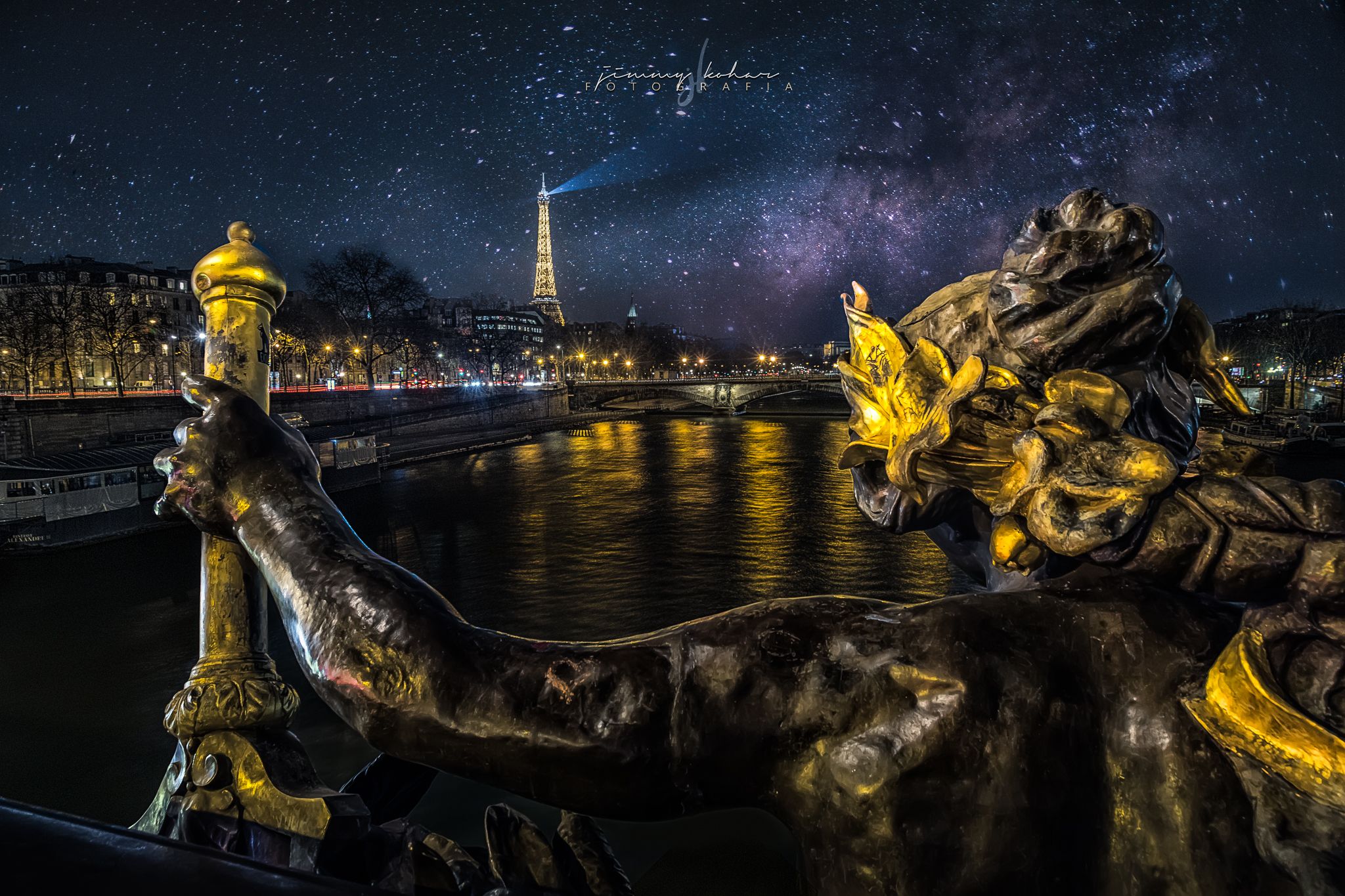 Paris at Night from Pont Alexandre III, France