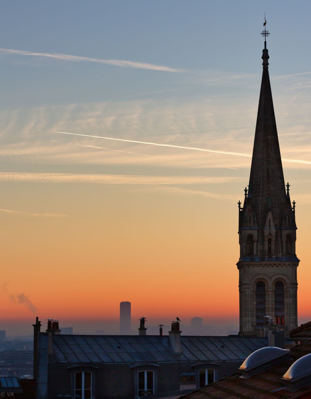Sunrise time Paris suburbs, France