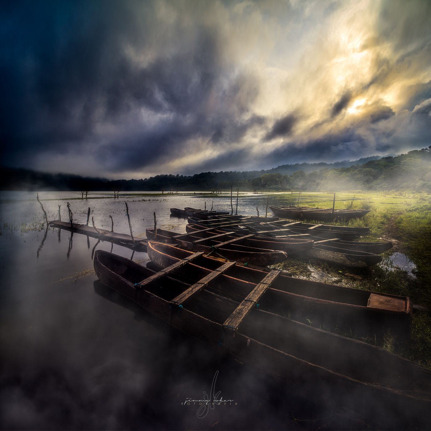 Wooden Boats of Lake Tamblingan, Bali, Indonesia