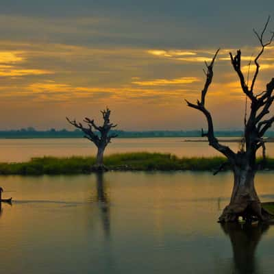 At sunset at the lake in Myanmar, Myanmar