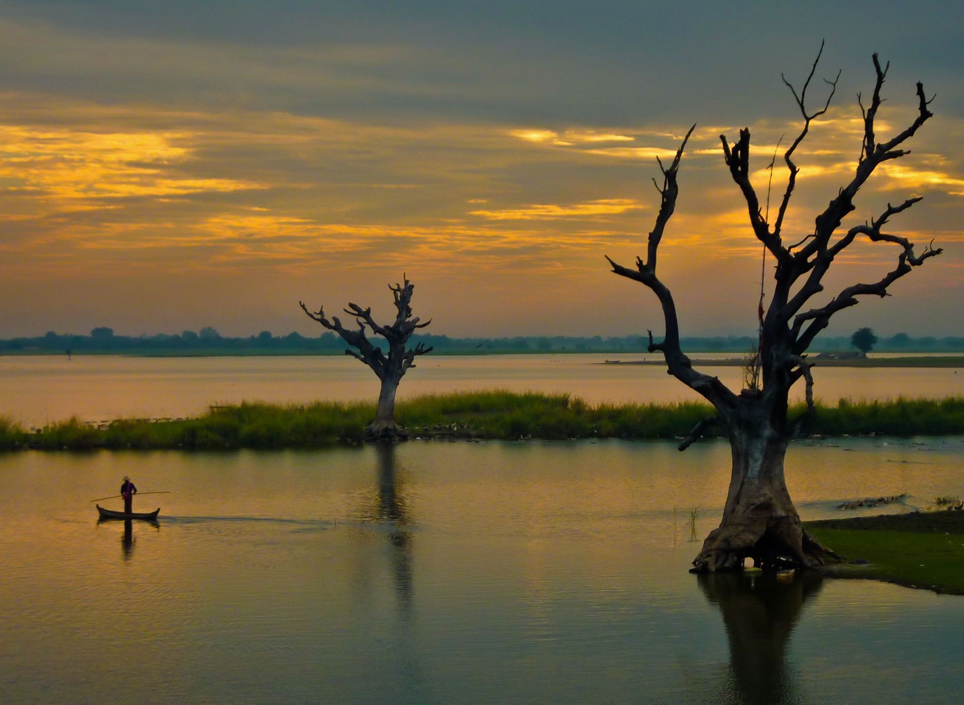 At sunset at the lake in Myanmar, Myanmar