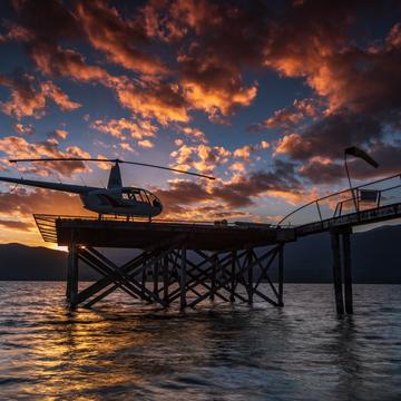 Helicopter Lake Te Anau sunset South Island, New Zealand