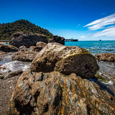 Jackson Bay rocks & Wharf Haast, New Zealand