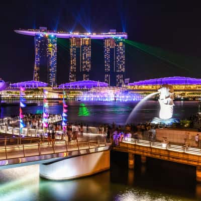 Laser Show at Marina Bay from Esplanade Bridge, Singapore