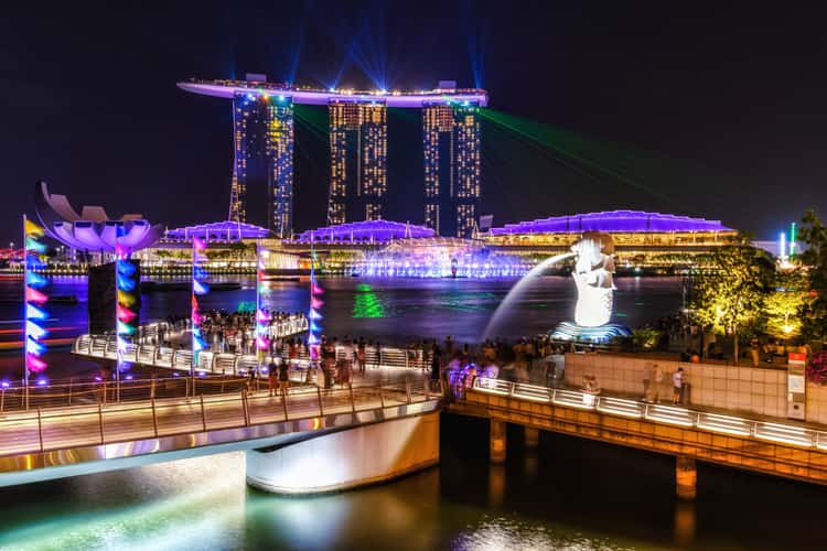 Laser Show at Marina Bay from Esplanade Bridge
