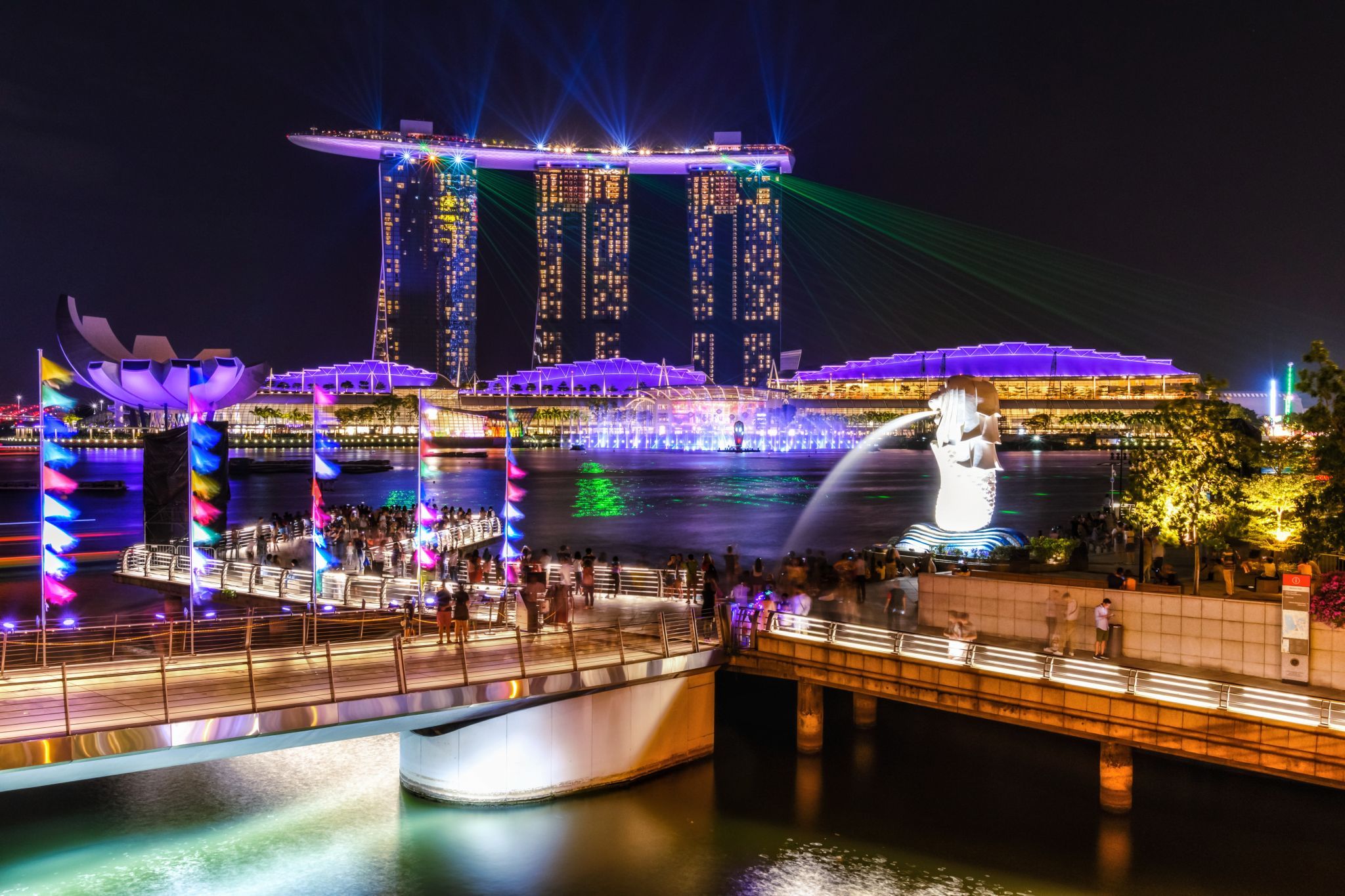 Laser Show at Marina Bay from Esplanade Bridge, Singapore