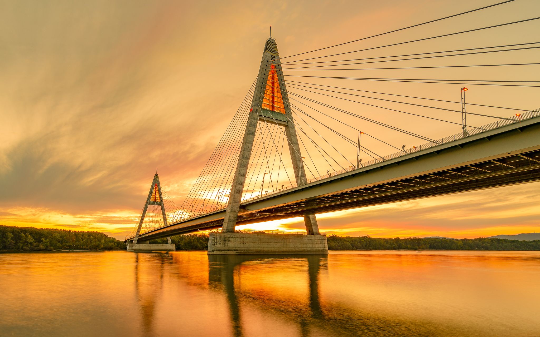 Megyeri Bridge in border of Budapest, Hungary