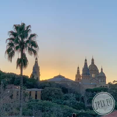 National Museum in Barcelona at sunset, Spain