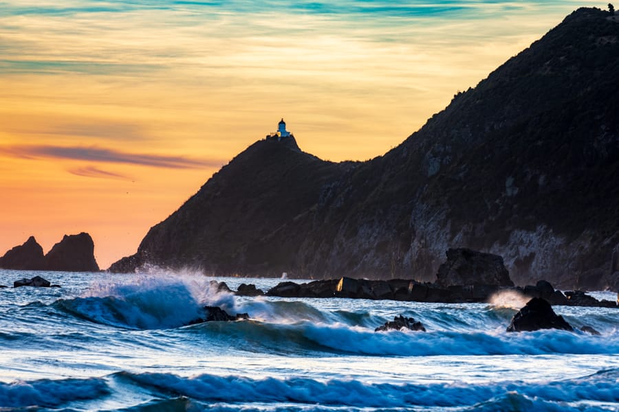 Nugget Point Lighthouse sunrise, New Zealand