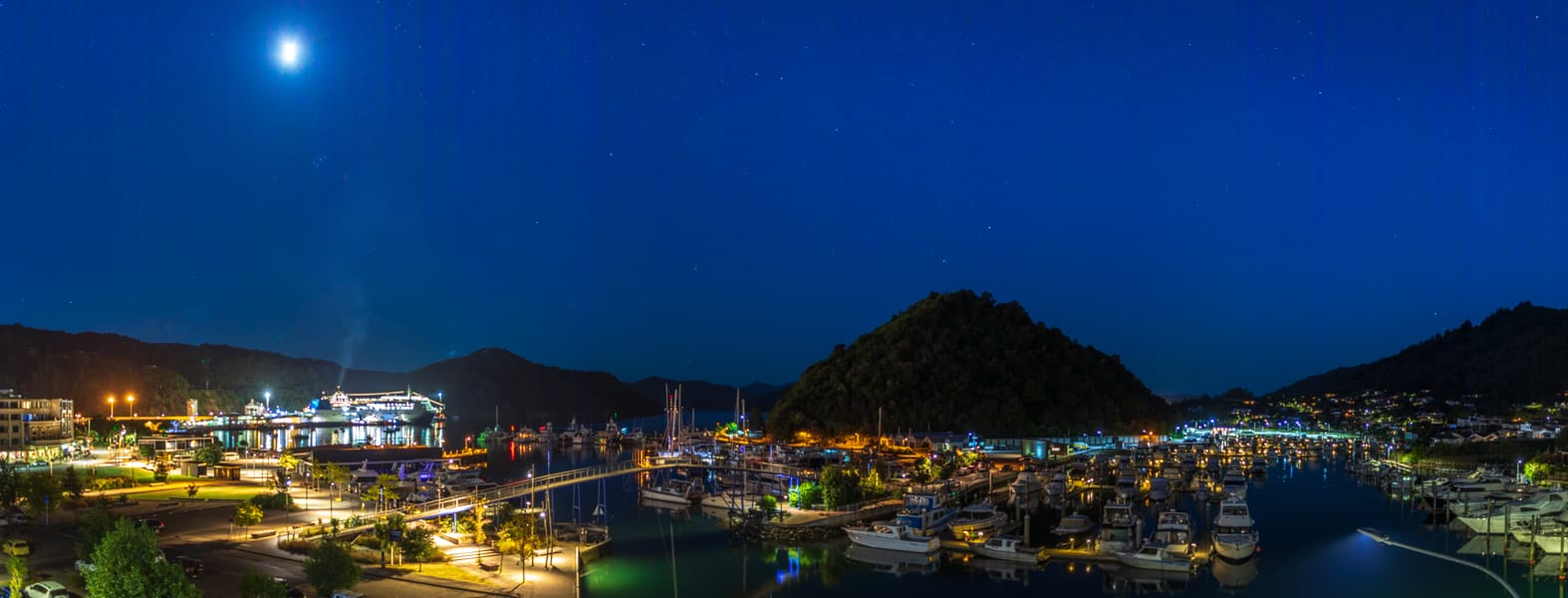Picton Harbour at Night South Island, New Zealand