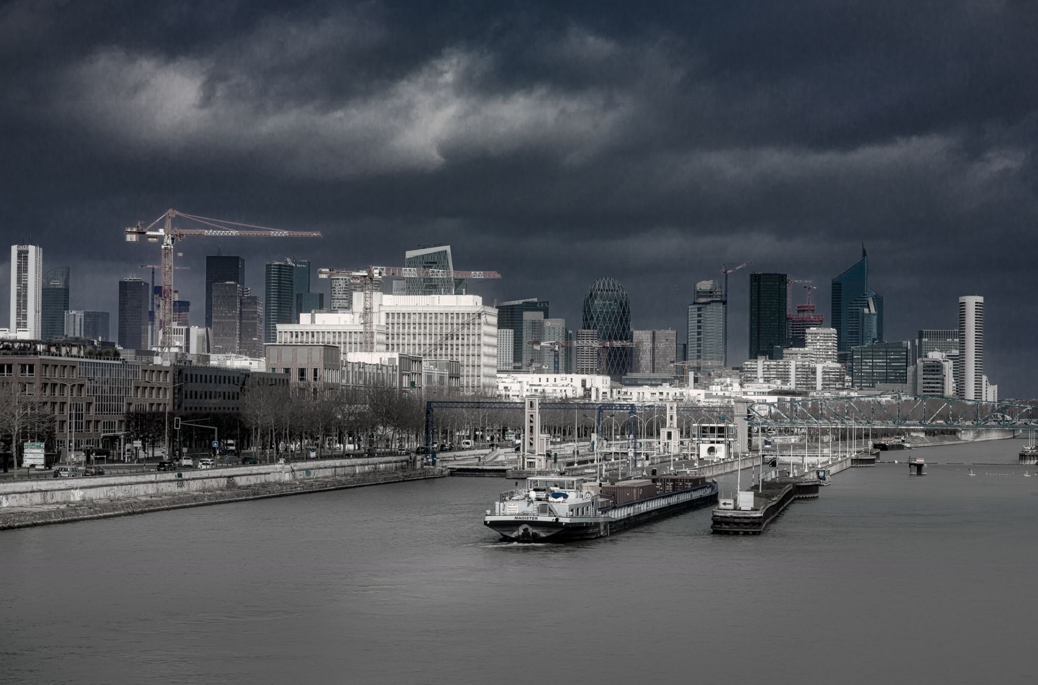 Pont de Suresnes, view on La Defense, Paris, France