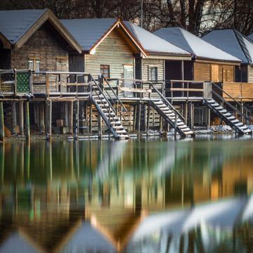 Seven cabins at Lake Ammer, Germany