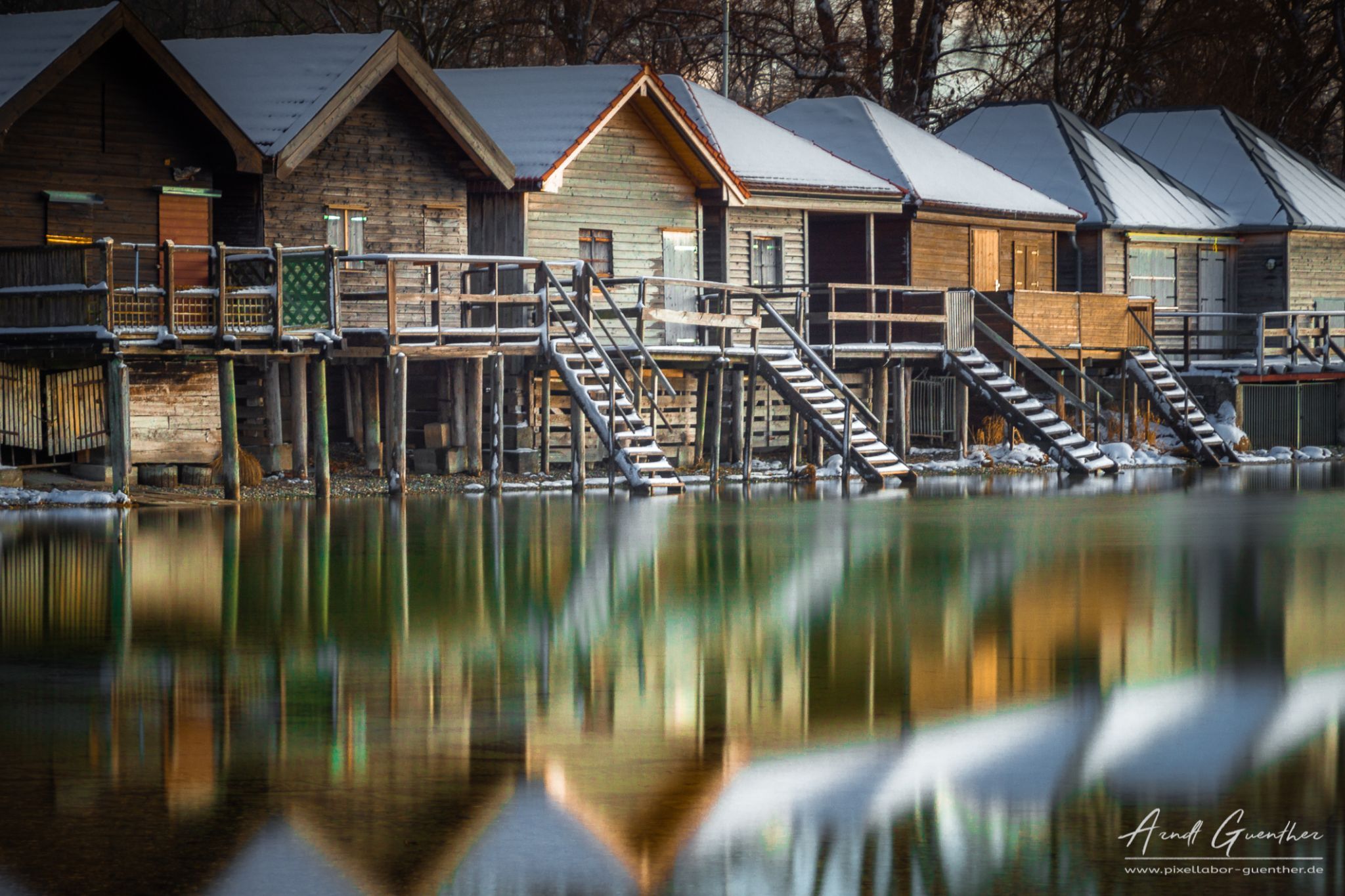 Seven cabins at Lake Ammer, Germany