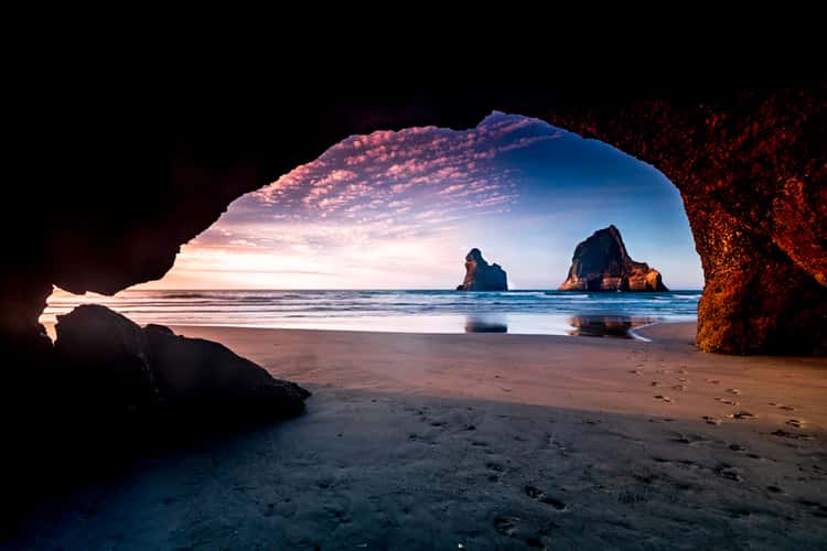 Wharariki Beach Cave, Archway Islands, South Island