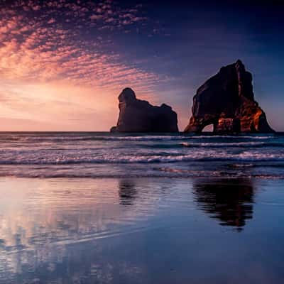 Sunset Wharariki Beach South Island, New Zealand