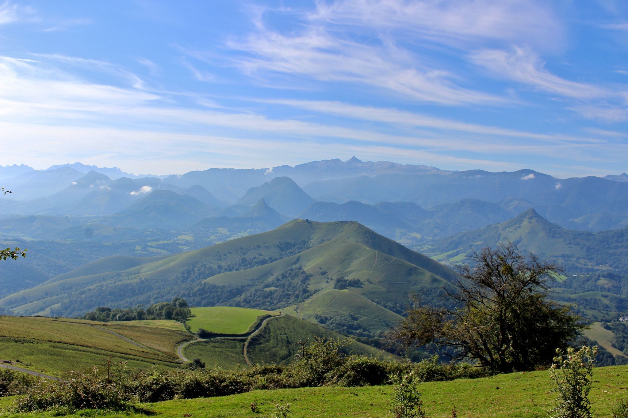 view of the Pyrenees from the little church of the madeleine, France