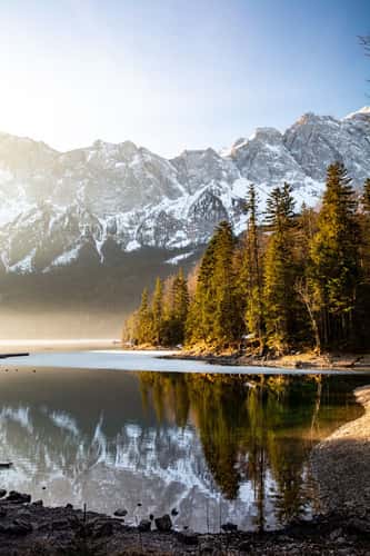 View over Eibsee to Zugspitze