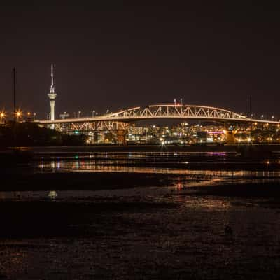 Auckland Harbour Bridge and Sky Tower, New Zealand