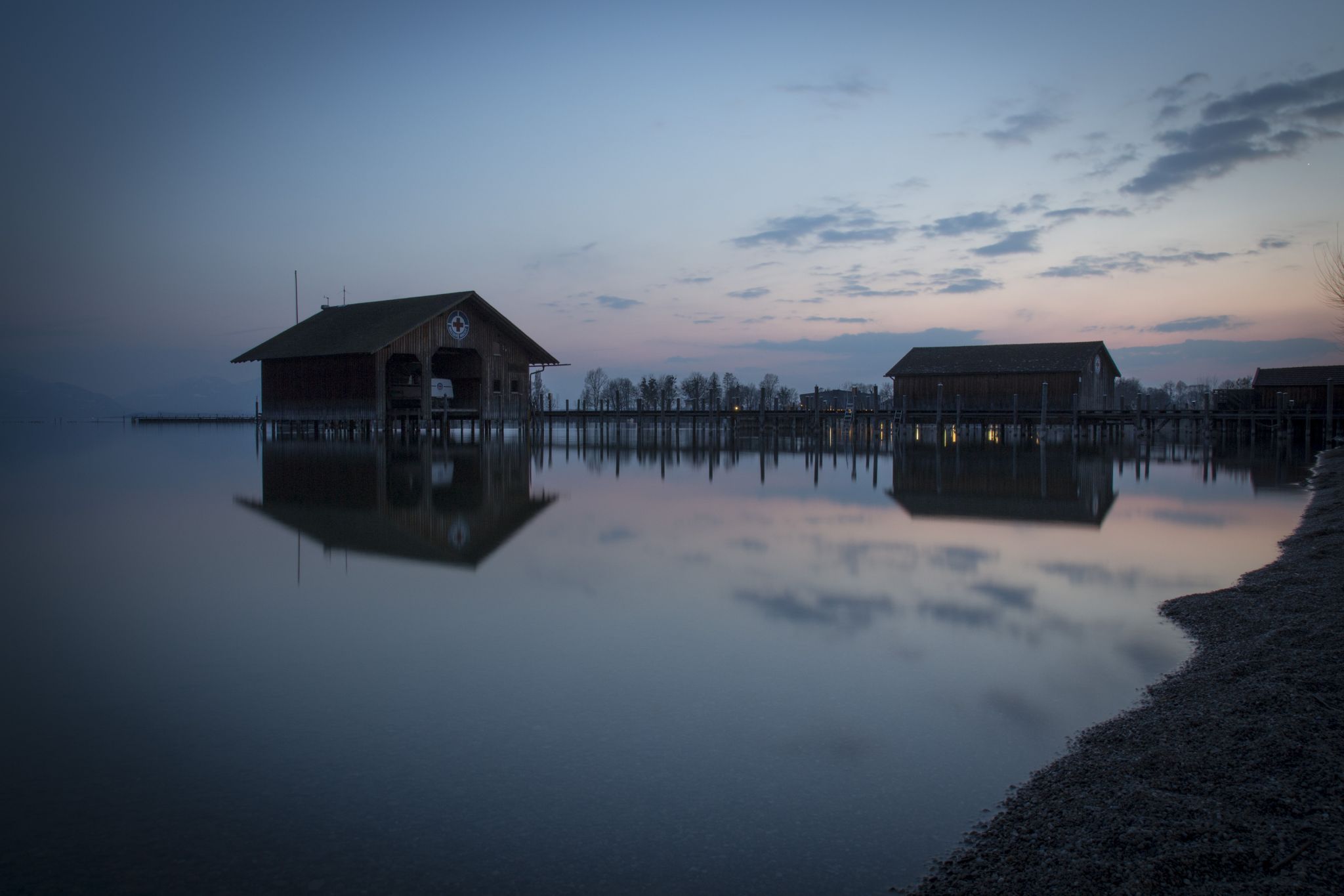 Chiemsee - boathouse at blue hour, Germany