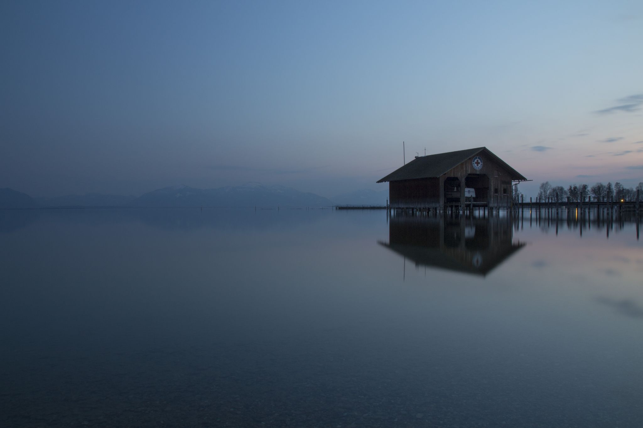 Chiemsee - boathouse at blue hour, Germany