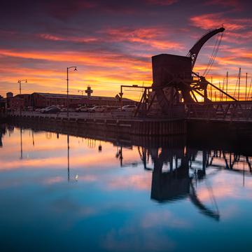 Crane sun rise at Constitution Dock Hobart Tasmania, Australia