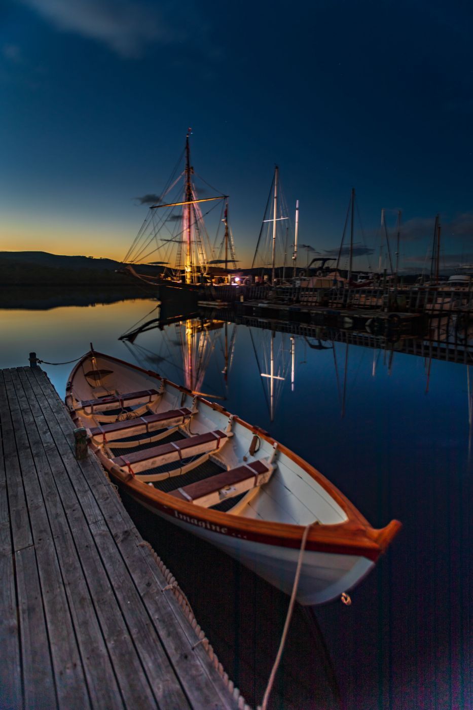 Franklin Blue hour small boat Tasmania, Australia