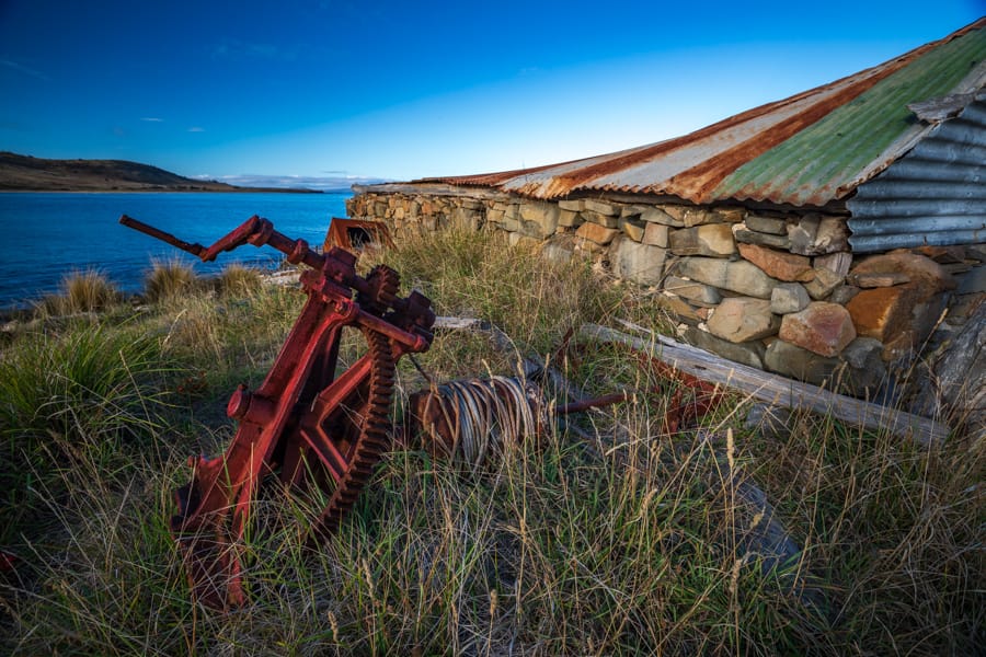 Kelvedon Beach Boathouse and winch Tasmania, Australia