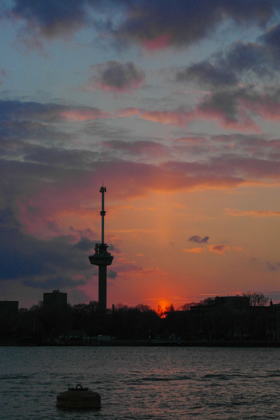 Rotterdam, sunset over the Euromast, Netherlands