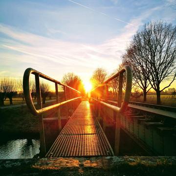 Sunset at the old railway bridge, Netherlands