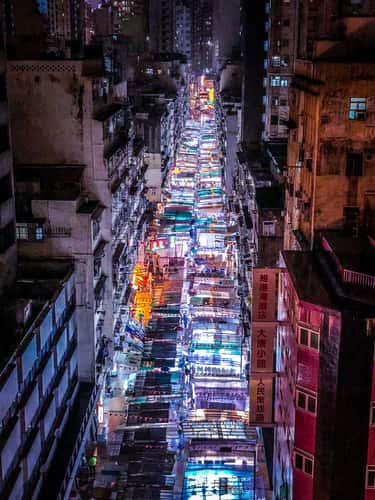Temple Street Night Market [Aerial view]