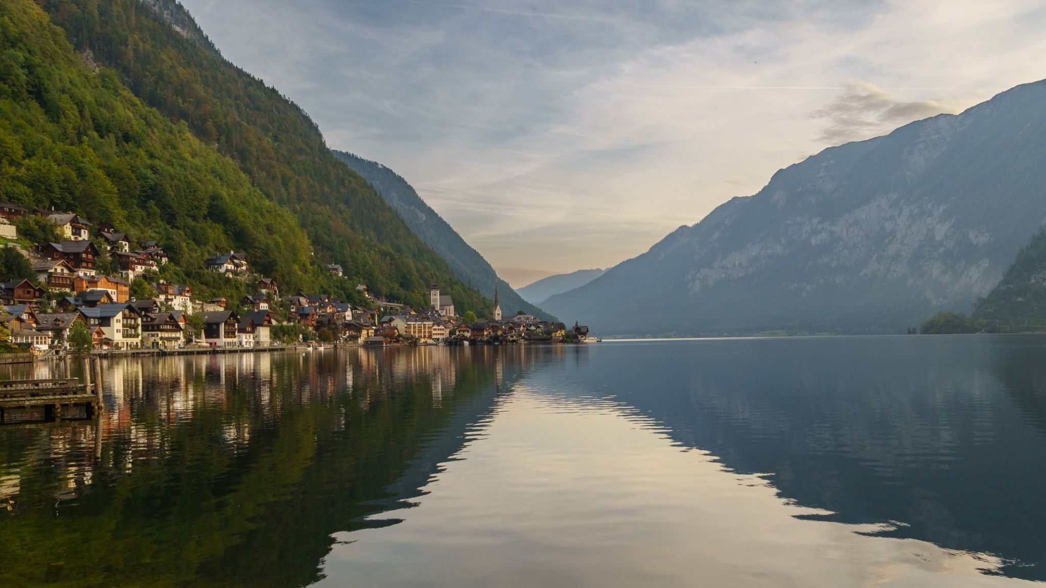 Down the lake view of Hallstatt, Austria