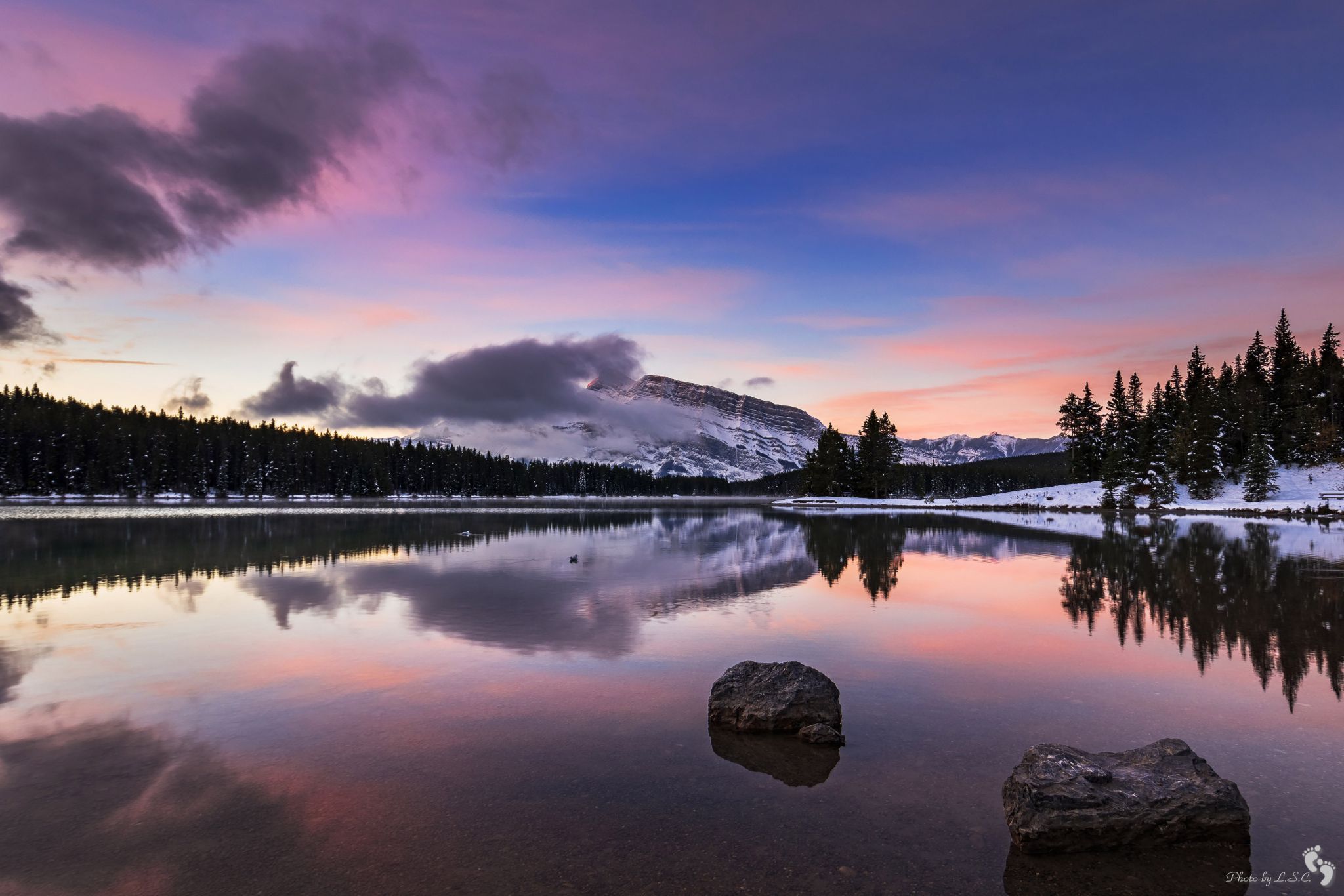 Mt Rundle from 2 Jack Lake, Canada