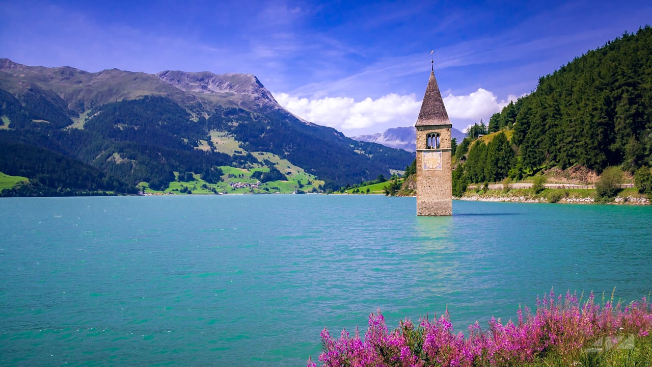 Submerged Church Tower of Graun, Lake Reschen/Resia, Italy