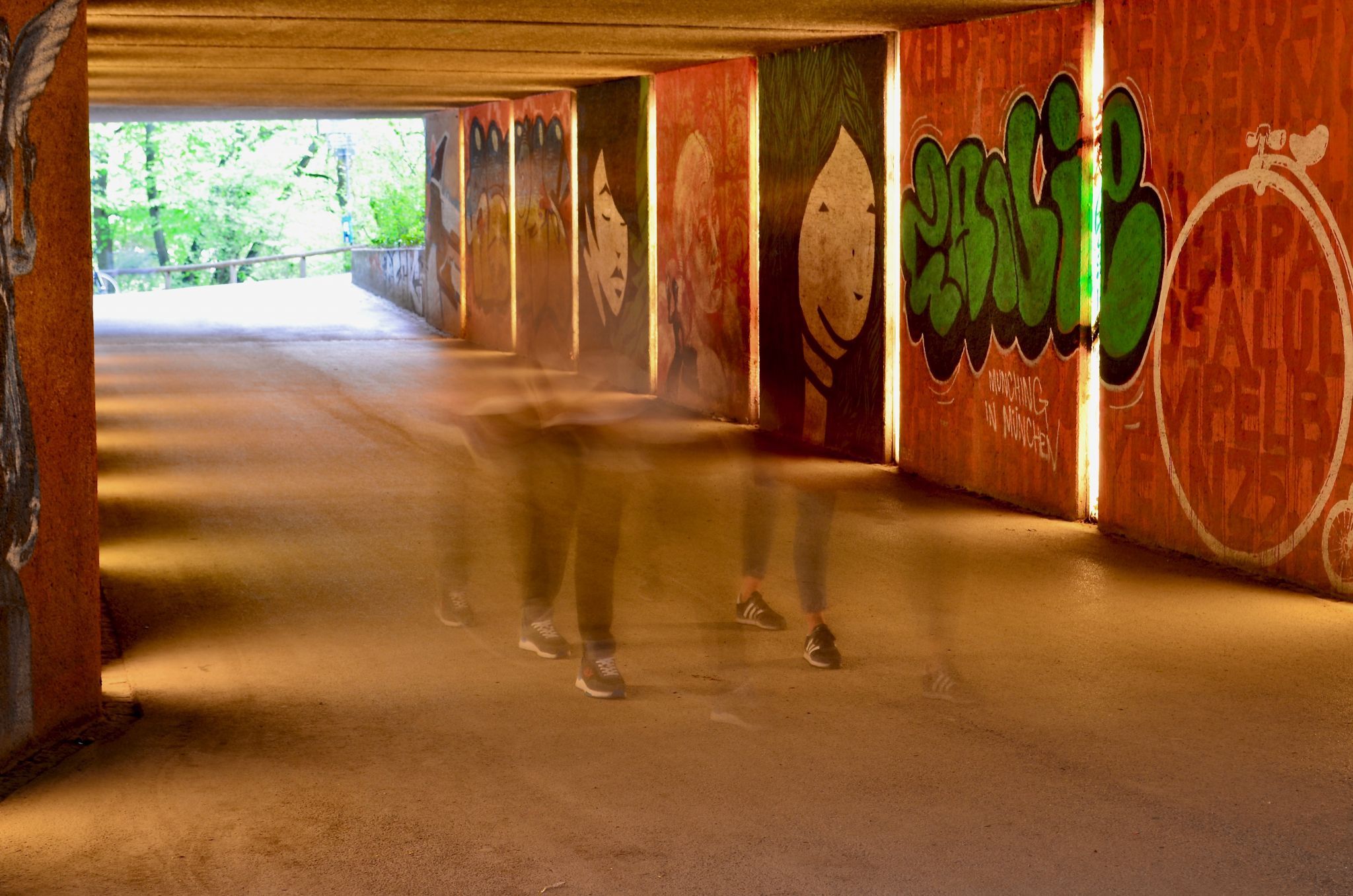 Walkway along the Isar River under the Friedensengel, Munich, Germany