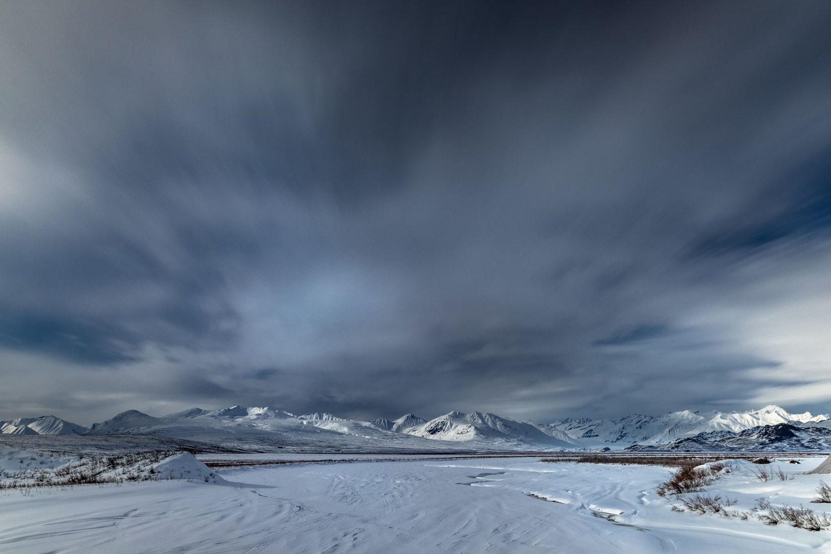 Alaska Range view from Maclaren River Bridge, Denali Highway, USA