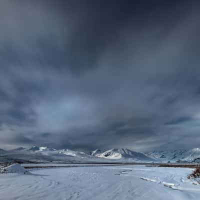 Alaska Range view from Maclaren River Bridge, Denali Highway, USA