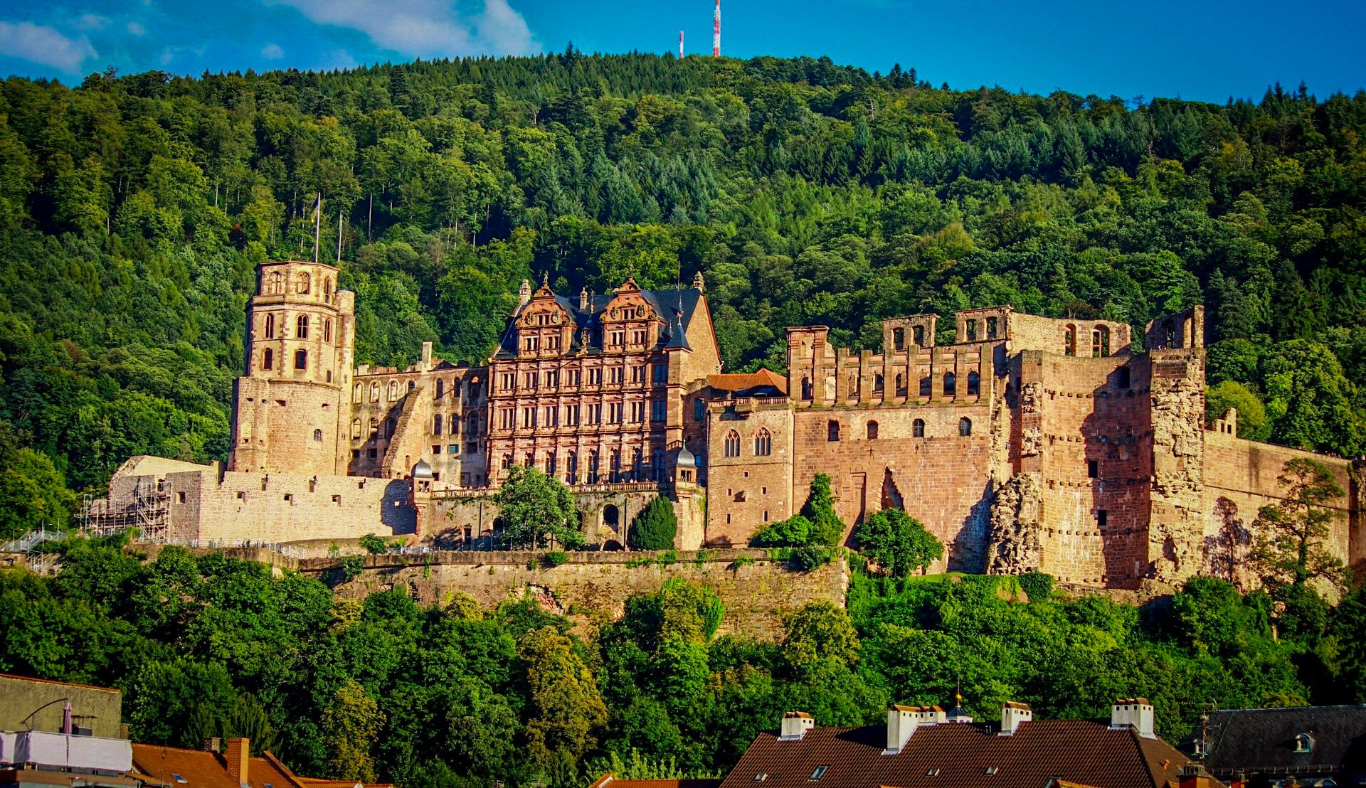 View of Heidelberg Castle from the Old Bridge, Heidelberg, Germany