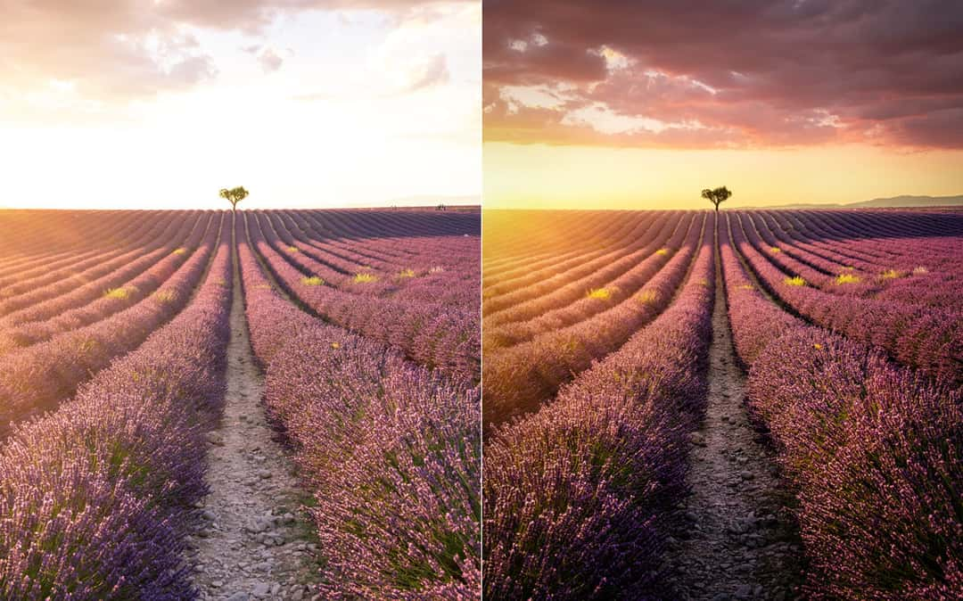 Before (left image) and after (right image) after using Luminosity Masks to blend this image.