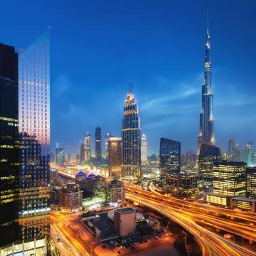 Dubai skyline from Dusit Thani Hotel, UAE, United Arab Emirates