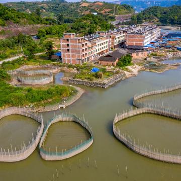 Fish farming and village Drone Xiapu, China