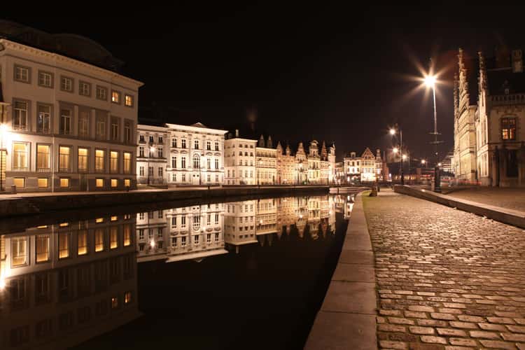 Graslei at night, Ghent