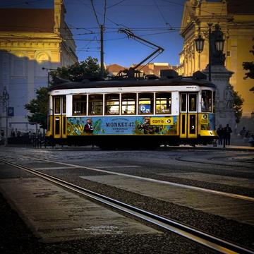 Streetcar at plaza Luis de Camões, Lisboa, Portugal