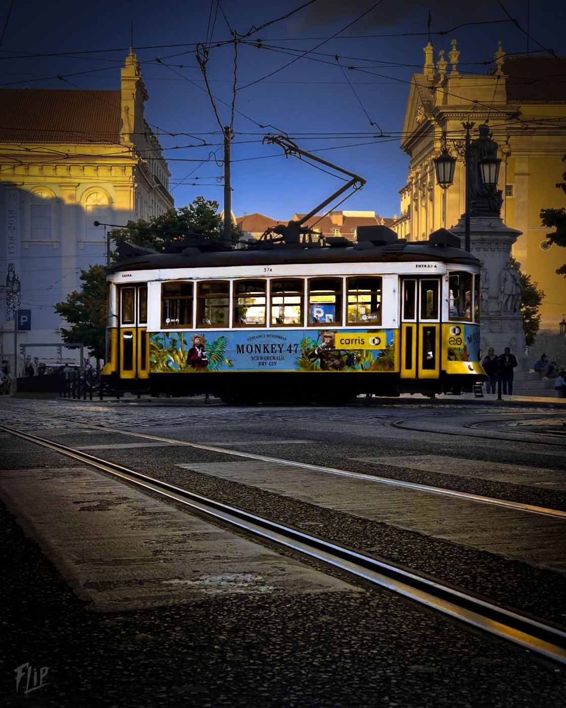 Streetcar at plaza Luis de Camões, Lisboa, Portugal