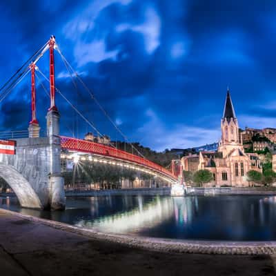 Footbridge and Eglise Saint-Georges, Lyon, France