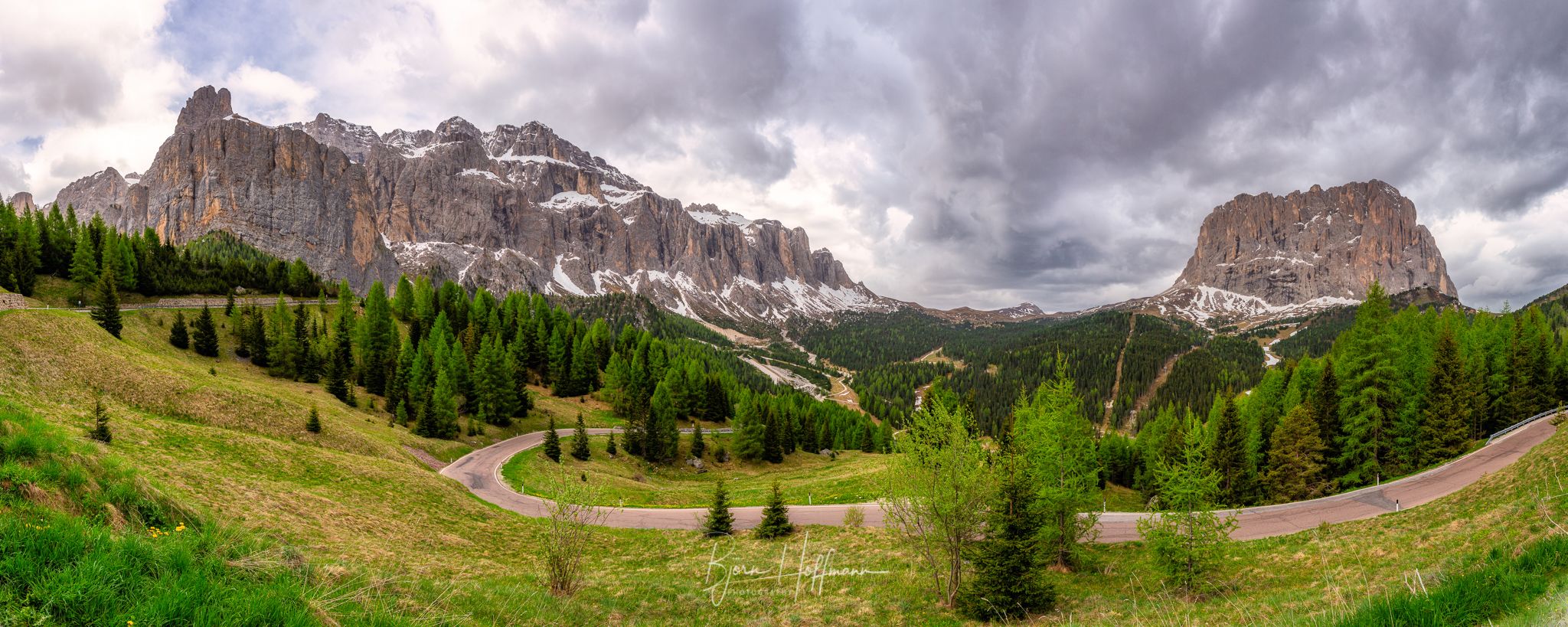 Passo Gardena, View to Langkofel and Sella Group, Italy