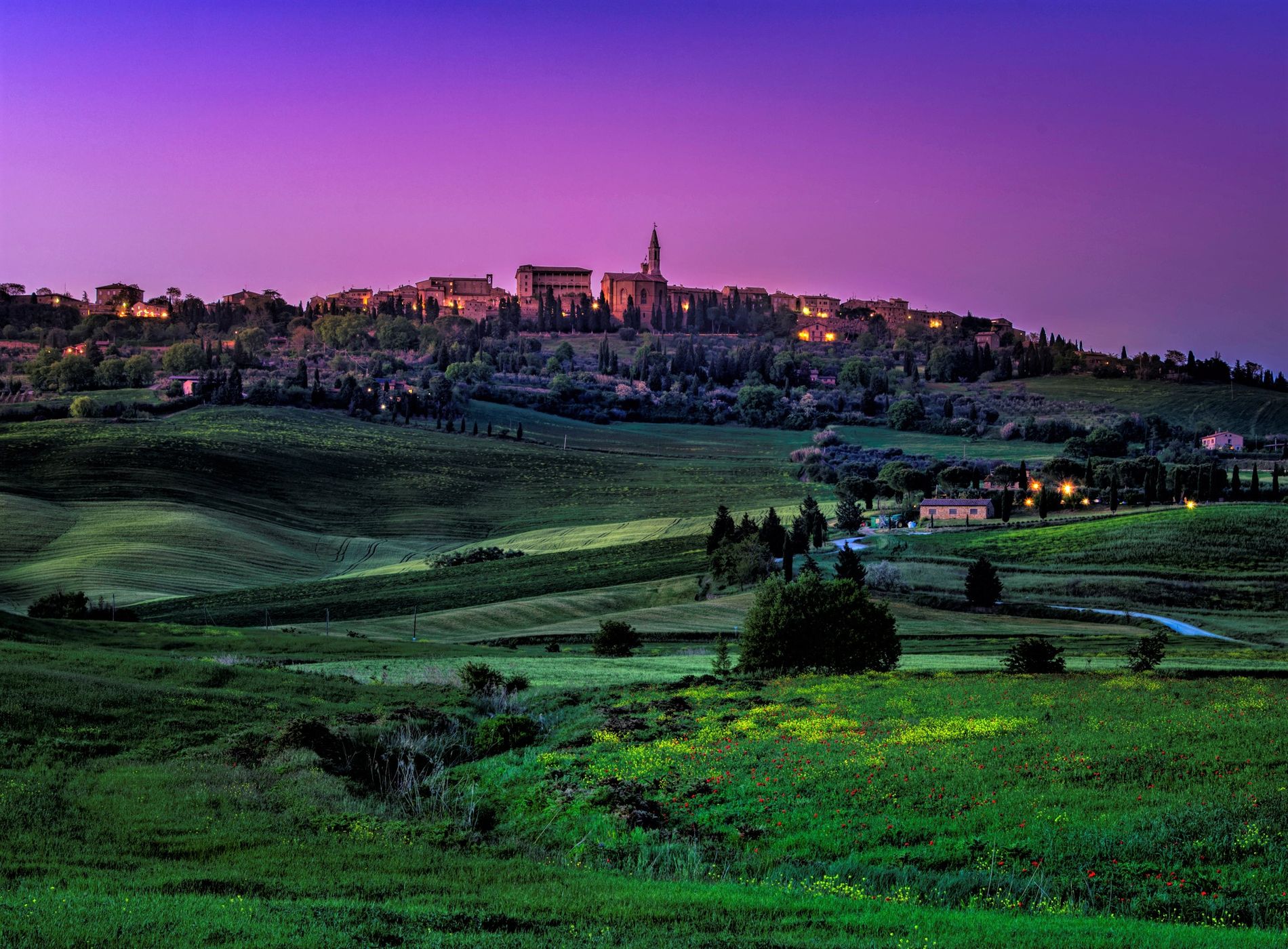 Pienza at twilight, Italy